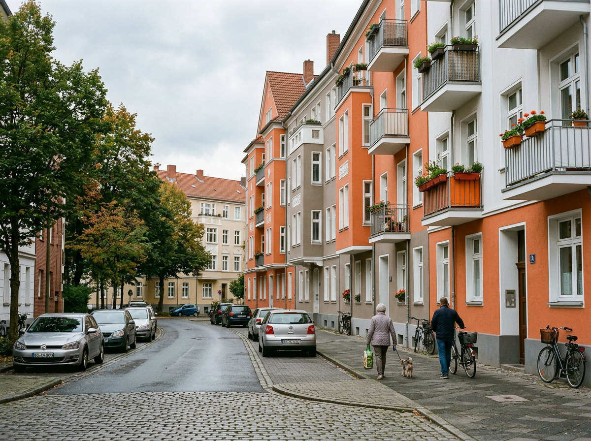 Blick in eine normale Wohnstraße in Deutschland